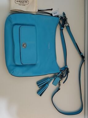 Coach Turquoise Leather Shoulder Bag with Tassels. NEW with Tags. Dust bag